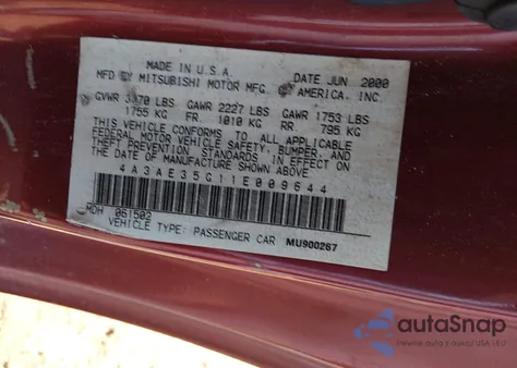 2001 Mitsubishi Eclipse from USA, damaged, VIN 4A3AE35G11E009644